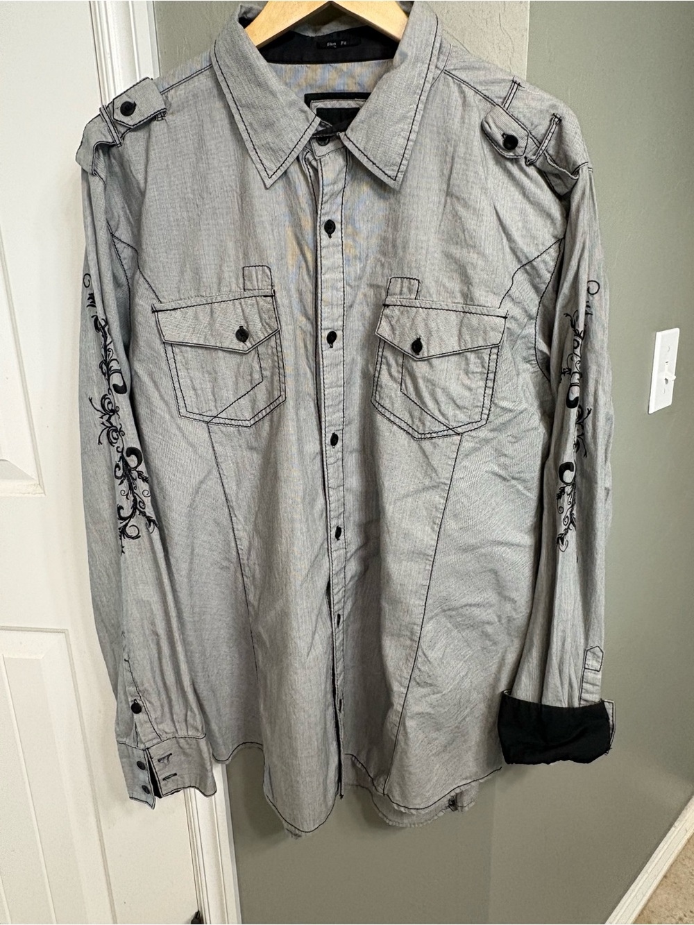 BKE Black Trim Gray Pinstripe Shirt